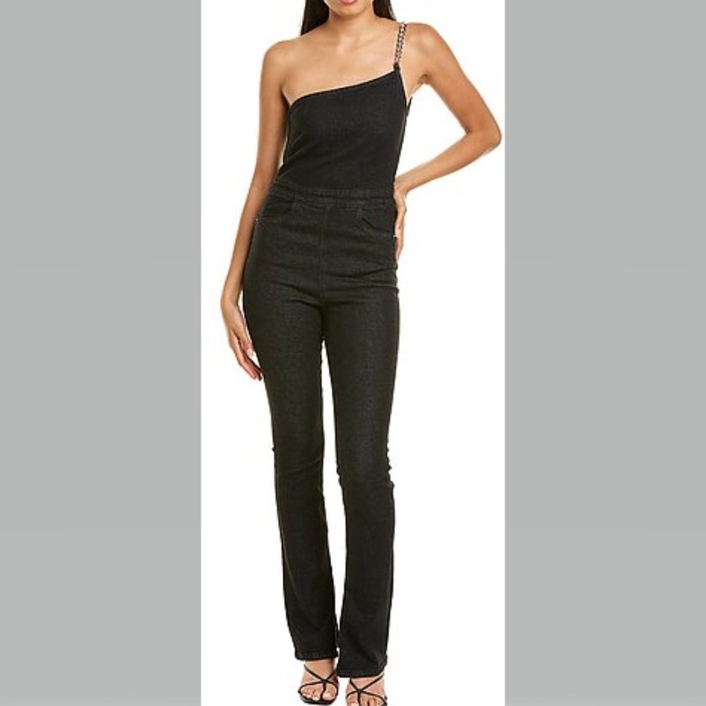 WeWoreWhat Asymmetrical Jumpsuit Black Denim 12 NWT